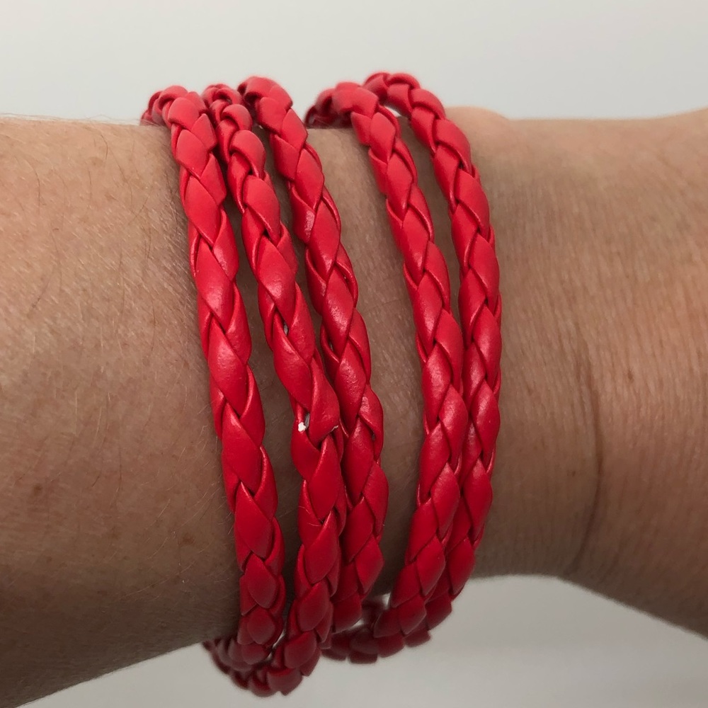 Unisex Red PU Leather Braided Cuff Bracelet